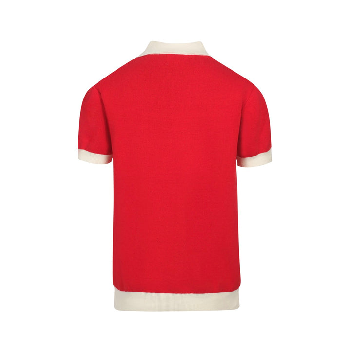 Men's Vintage Red Knit Shirt – Retro Tiger Graphic Button-Up Polo