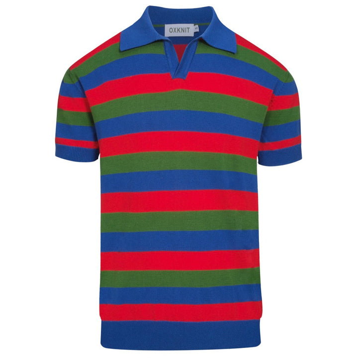 Men's multi-colored striped 1950s V-neck polo shirt