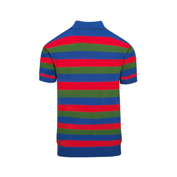 Men's multi-colored striped 1950s V-neck polo shirt