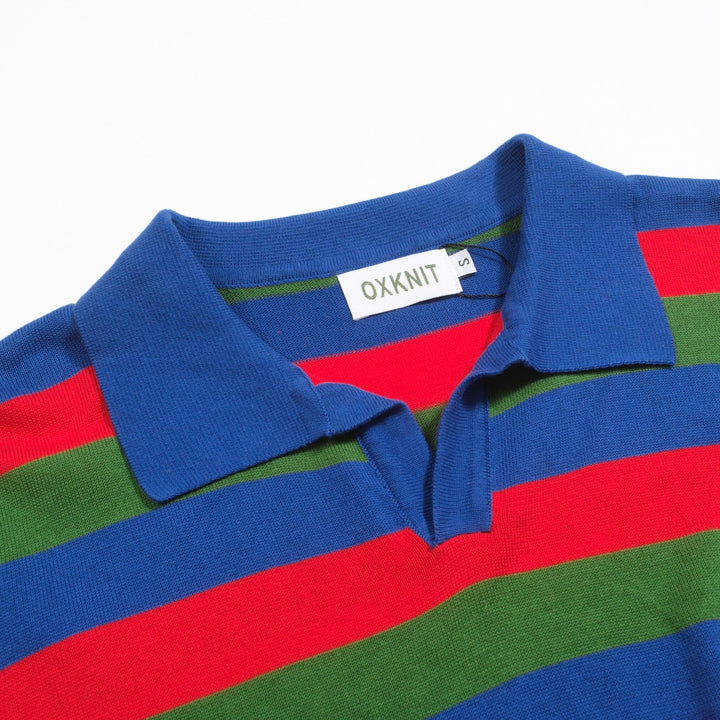 Men's multi-colored striped 1950s V-neck polo shirt