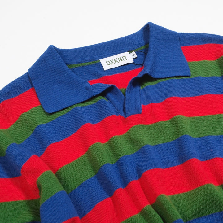 Men's multi-colored striped 1950s V-neck polo shirt