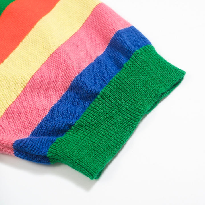 Men's green vintage striped V-neck polo shirt