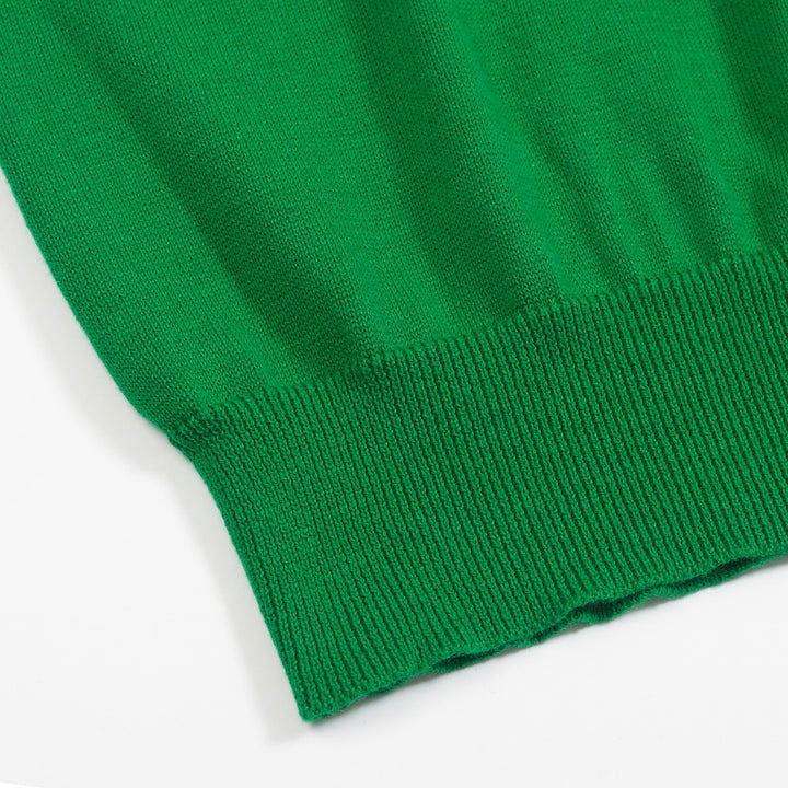 Men's green vintage striped V-neck polo shirt