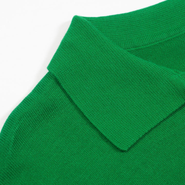 Men's green vintage striped V-neck polo shirt