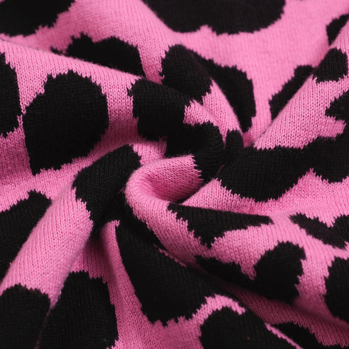 Retro-Strickpolo für Herren – Vintage-Rosa-Leopardenmuster mit Gepardengrafik