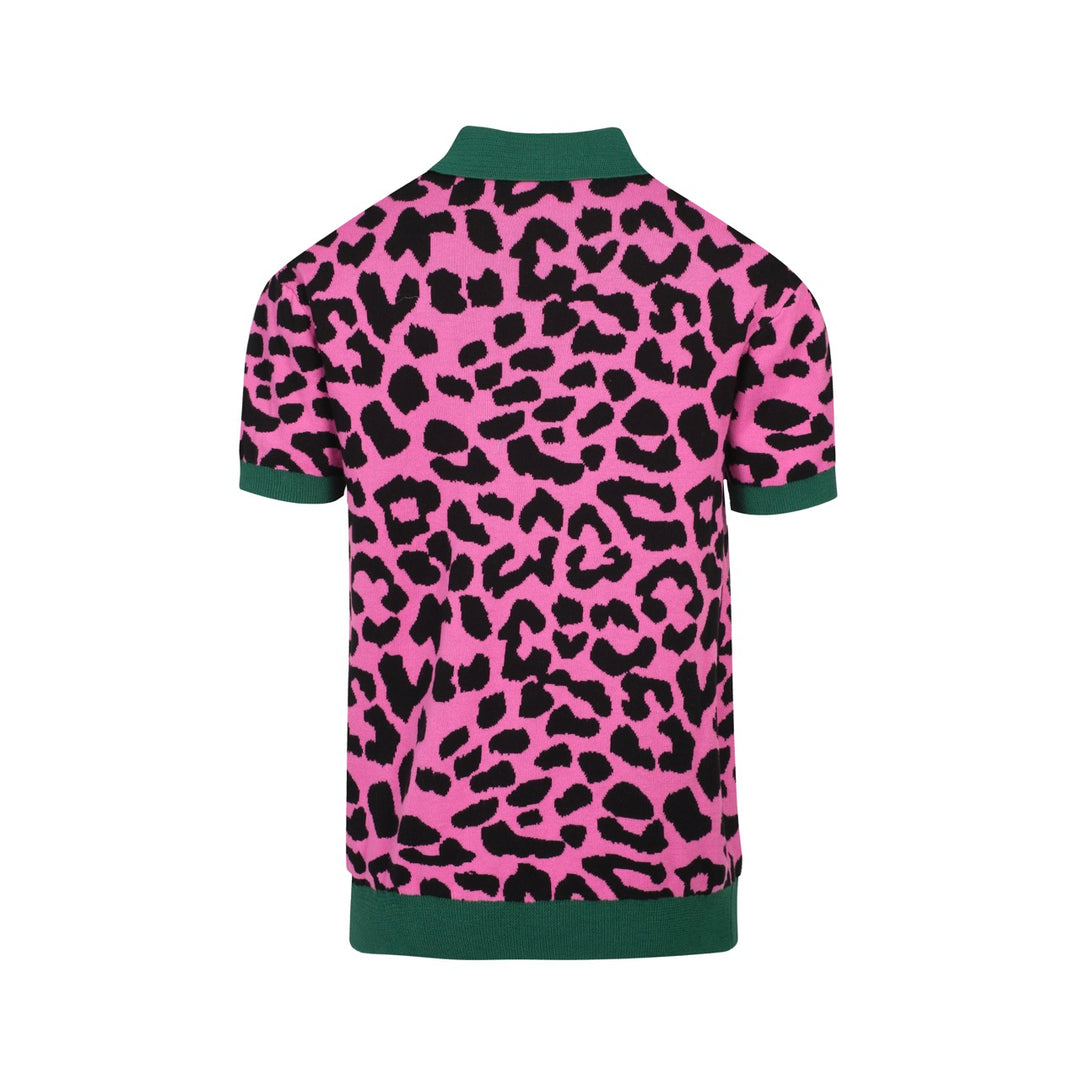 Polo en tricot rétro pour hommes – Imprimé léopard rose vintage avec graphique guépard
