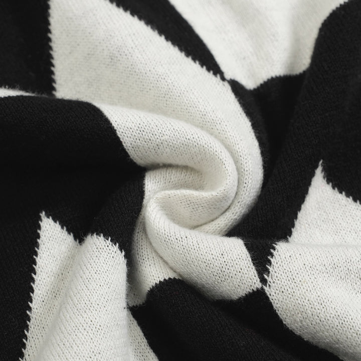 Herren Retro-Strickpolo – Vintage Schwarz & Weißes Hemd mit geometrischem Muster