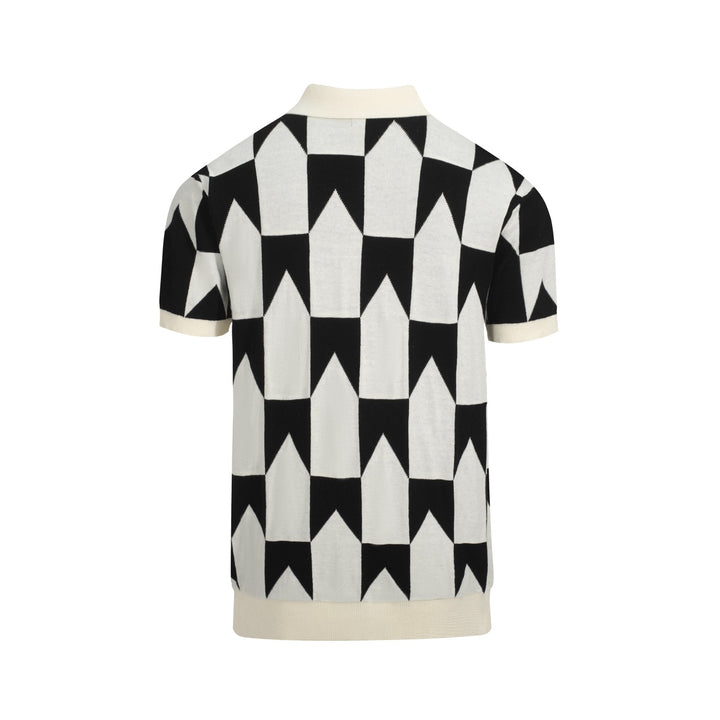 Herren Retro-Strickpolo – Vintage Schwarz & Weißes Hemd mit geometrischem Muster