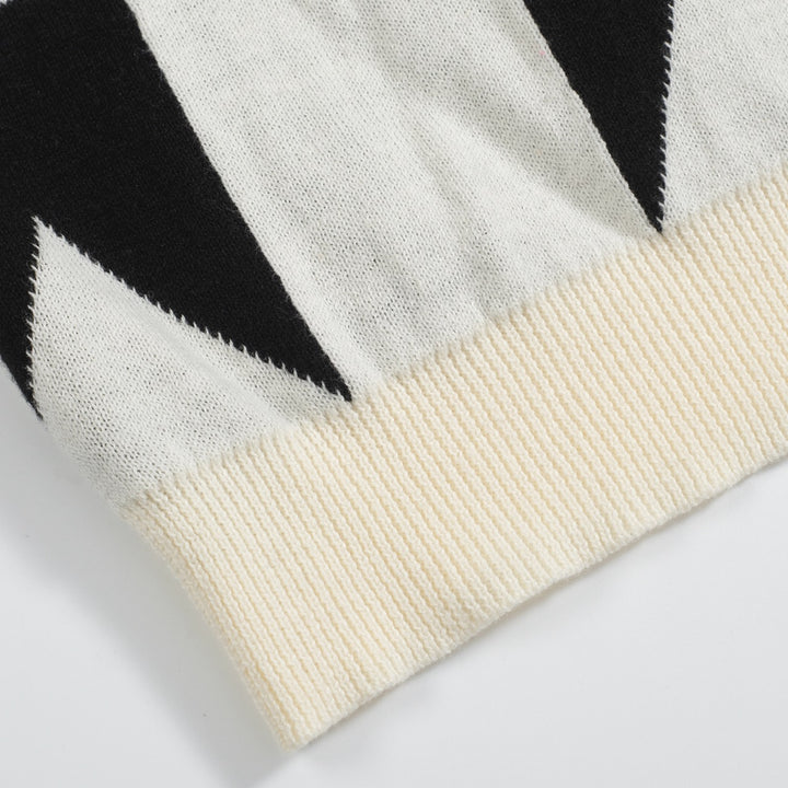 Herren Retro-Strickpolo – Vintage Schwarz & Weißes Hemd mit geometrischem Muster