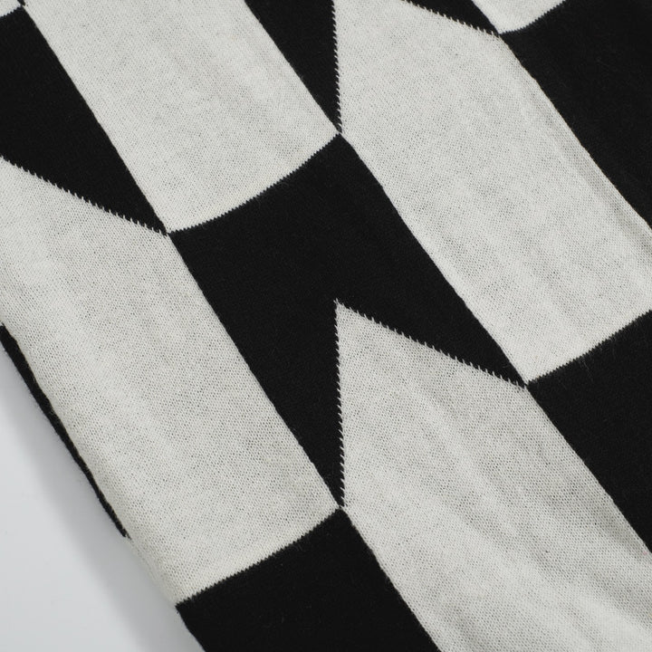 Herren Retro-Strickpolo – Vintage Schwarz & Weißes Hemd mit geometrischem Muster