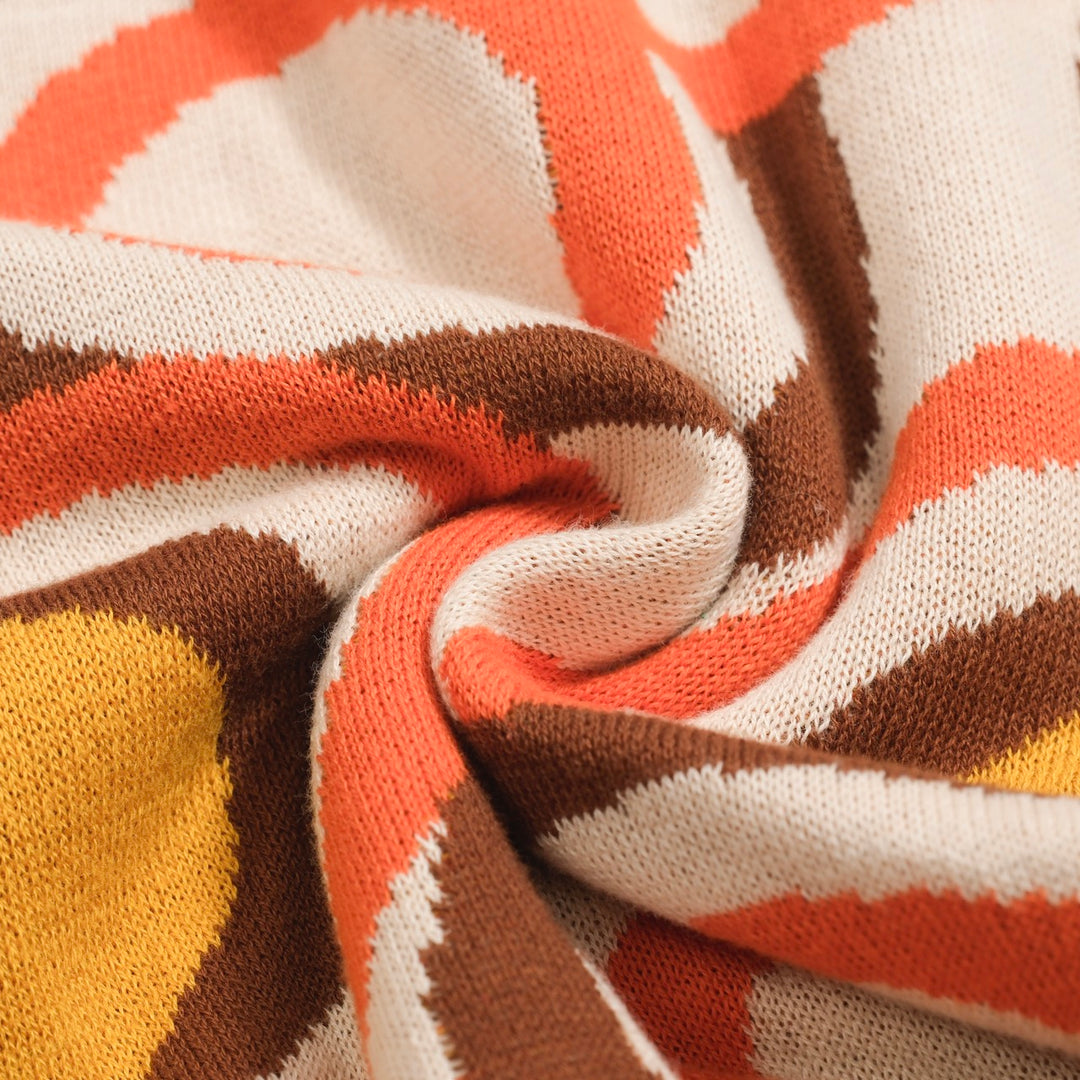 Men's Retro Knit Shirt – Vintage Orange Geometric Button-Up Polo