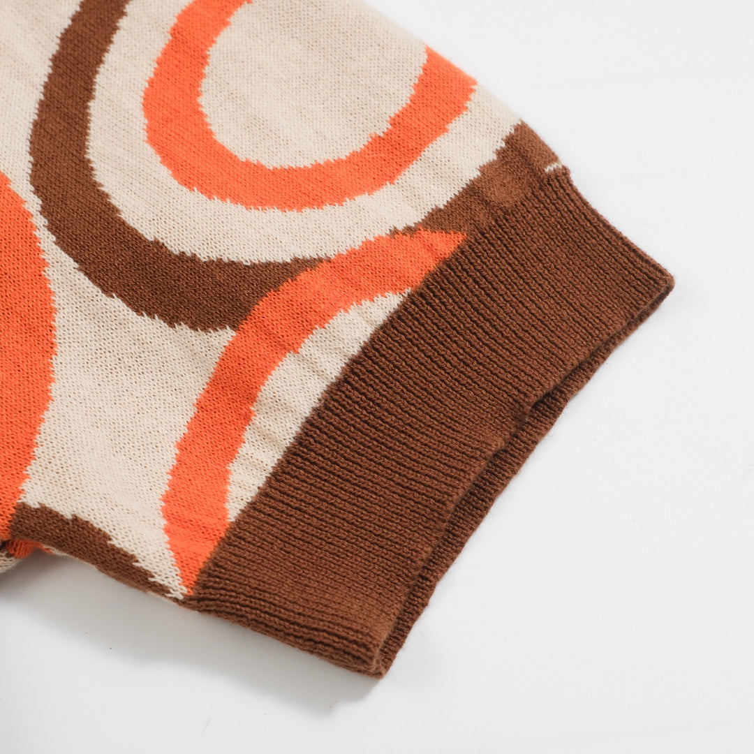 Men's Retro Knit Shirt – Vintage Orange Geometric Button-Up Polo