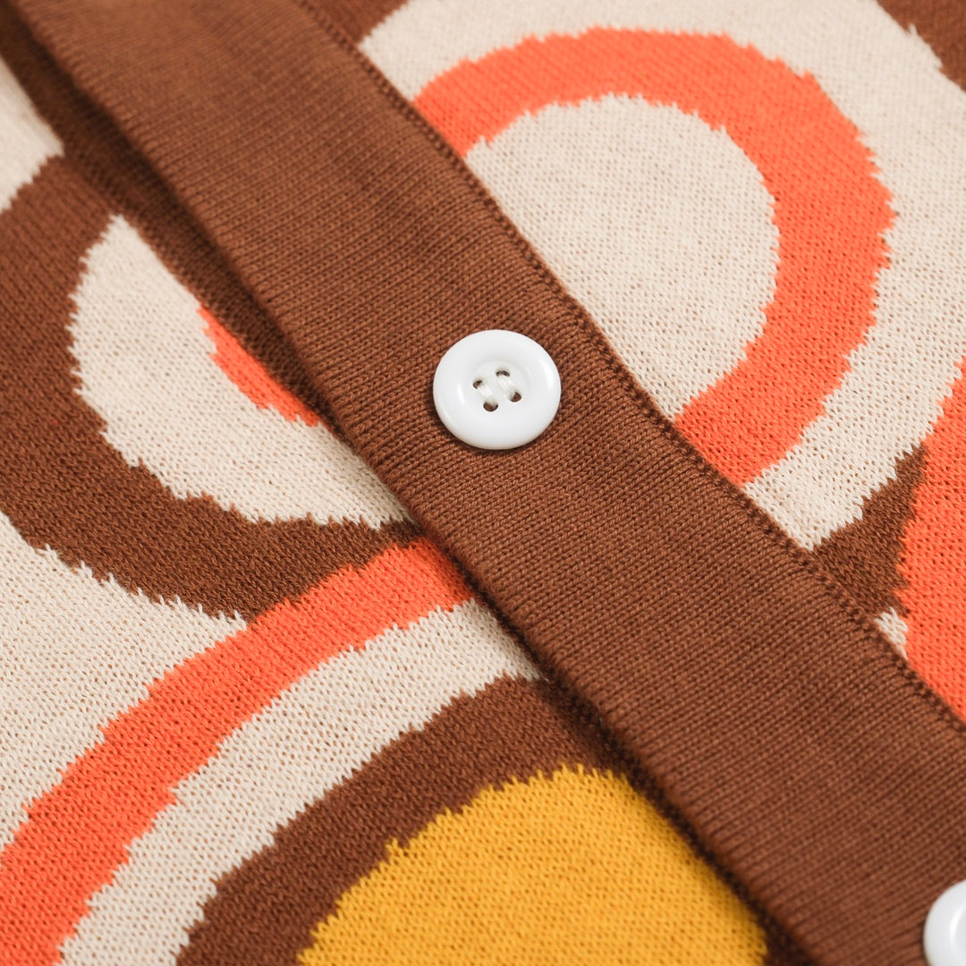 Men's Retro Knit Shirt – Vintage Orange Geometric Button-Up Polo