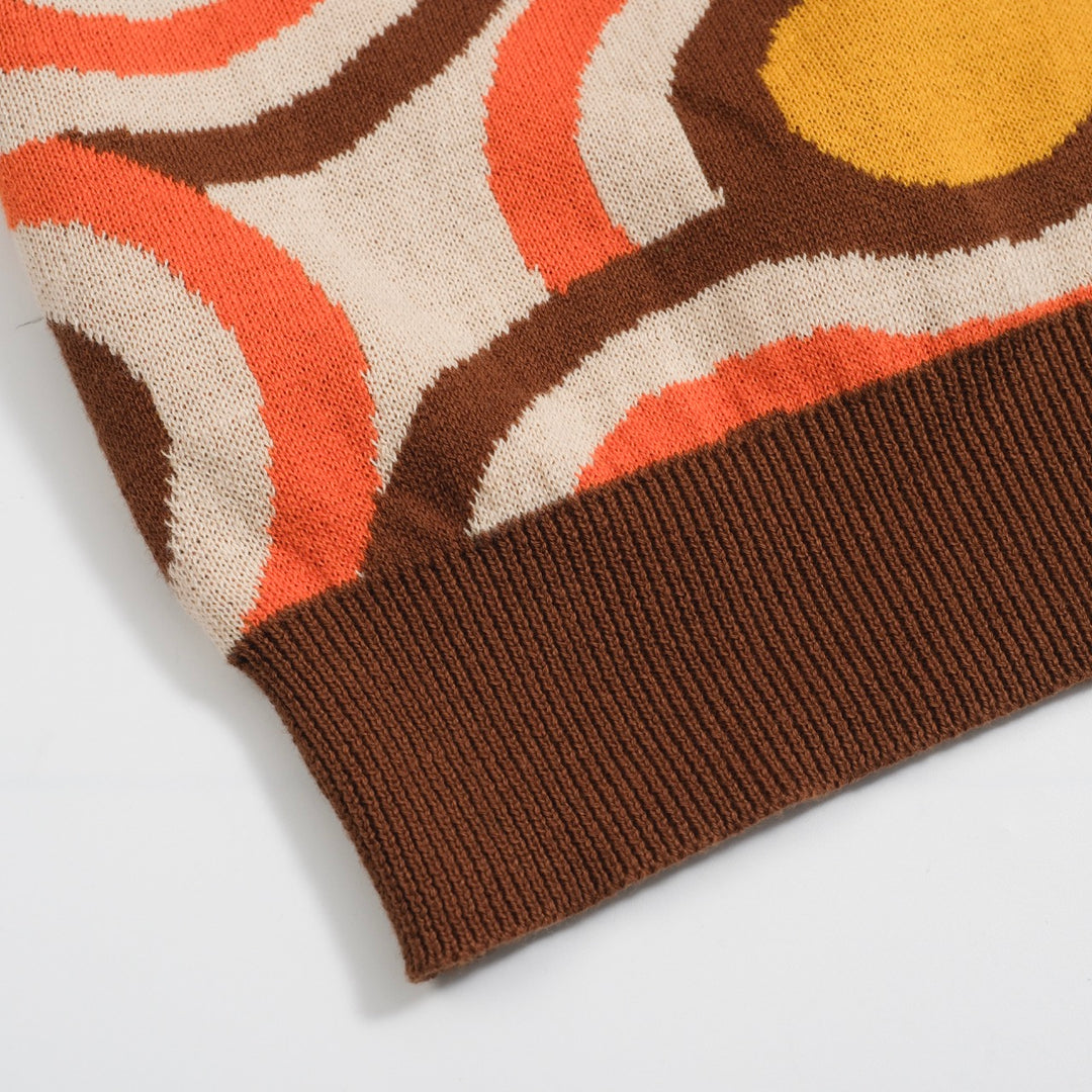 Men's Retro Knit Shirt – Vintage Orange Geometric Button-Up Polo