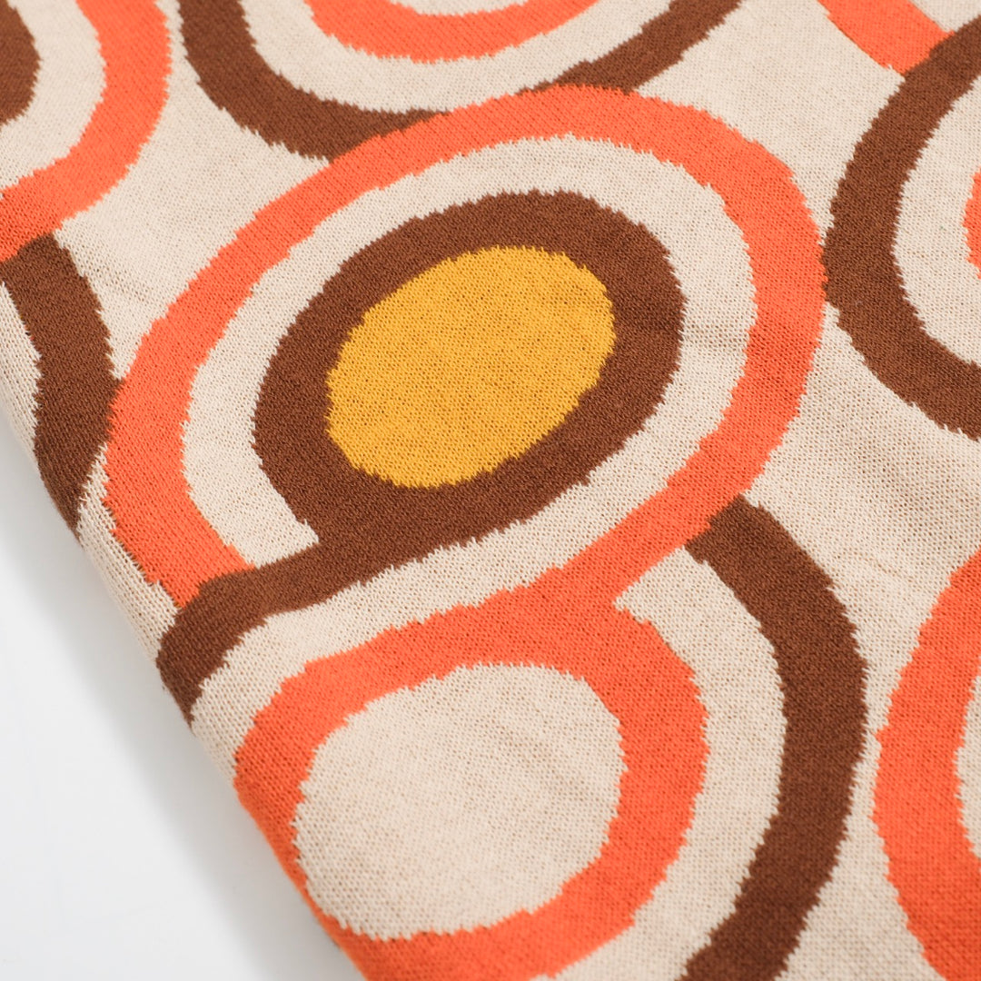 Men's Retro Knit Shirt – Vintage Orange Geometric Button-Up Polo