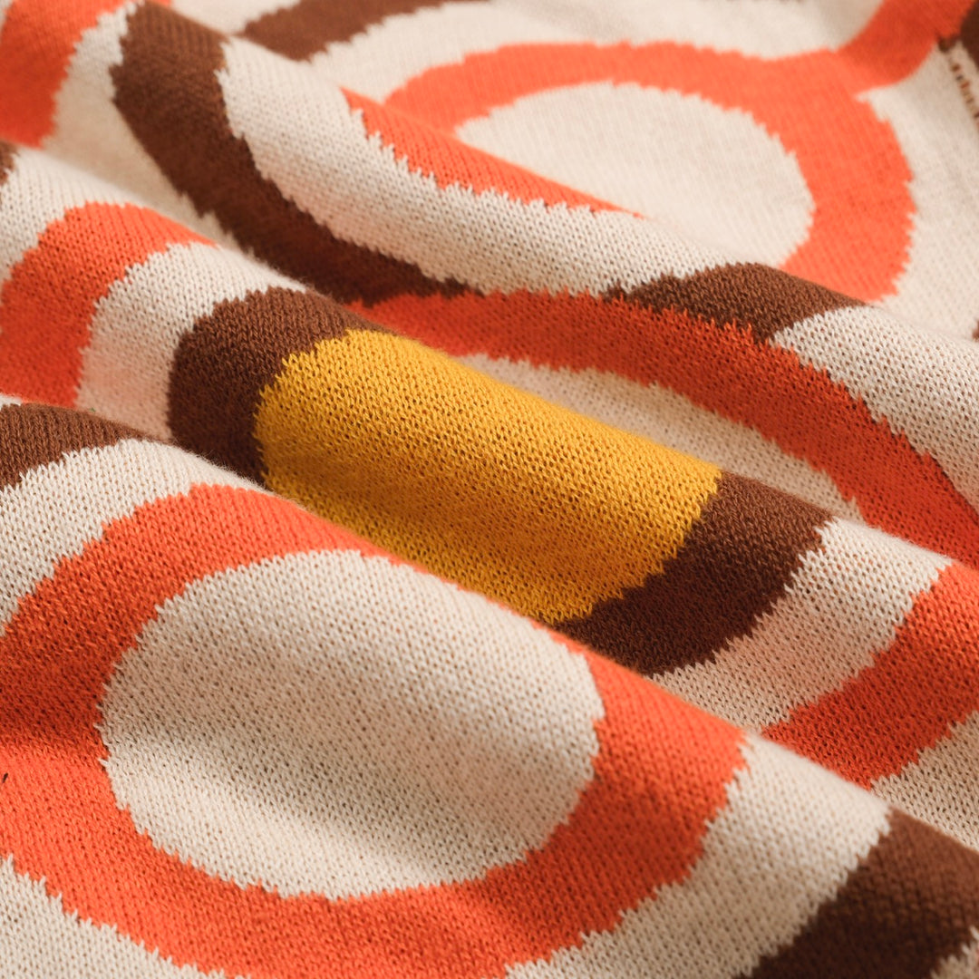 Men's Retro Knit Shirt – Vintage Orange Geometric Button-Up Polo