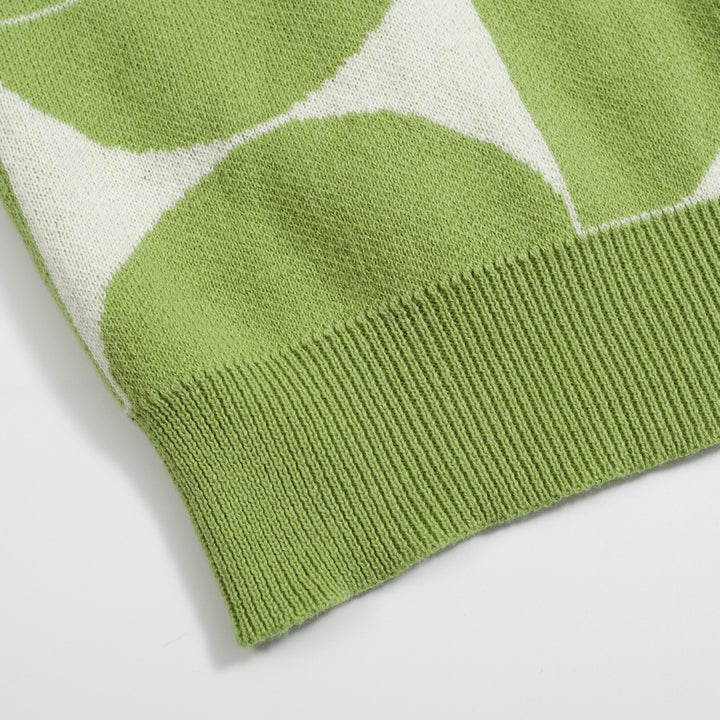 Men's Retro Knit Polo – Vintage Green Geometric Button-Up Shirt