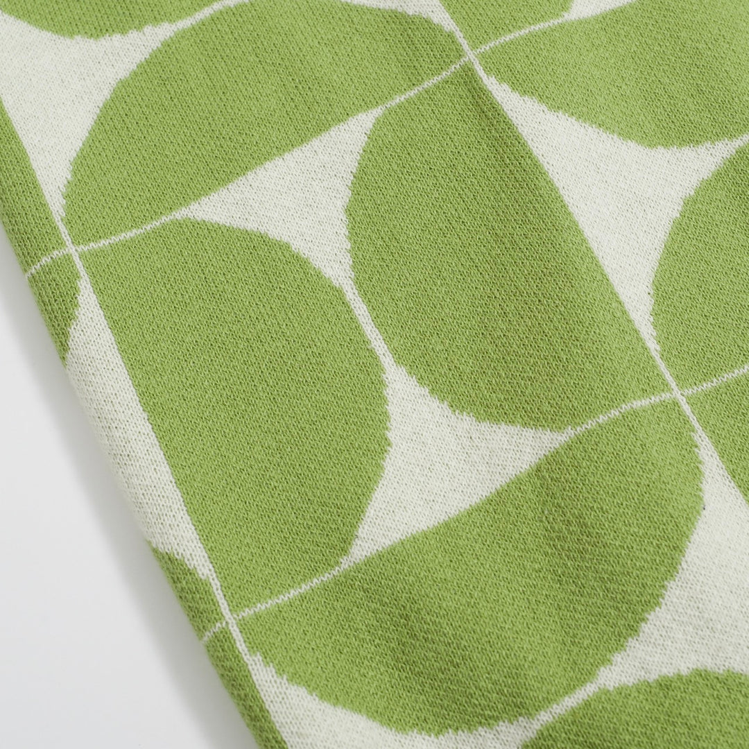 Men's Retro Knit Polo – Vintage Green Geometric Button-Up Shirt