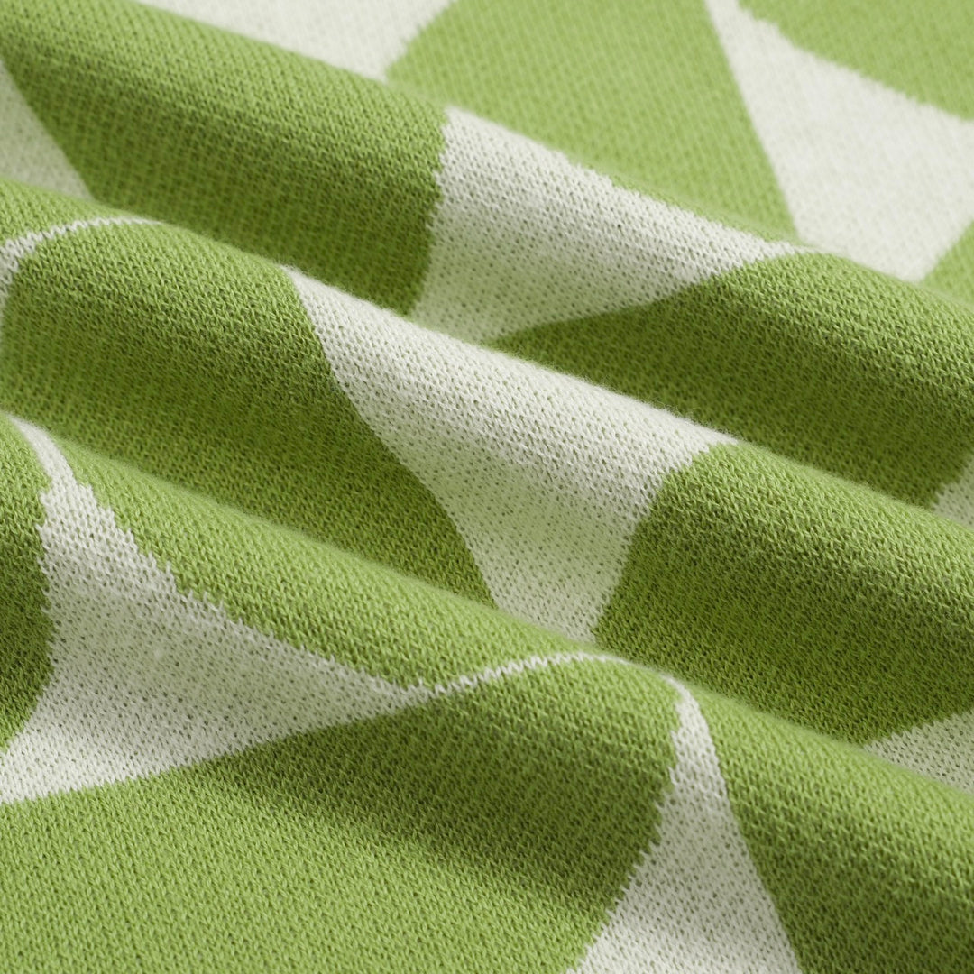 Men's Retro Knit Polo – Vintage Green Geometric Button-Up Shirt