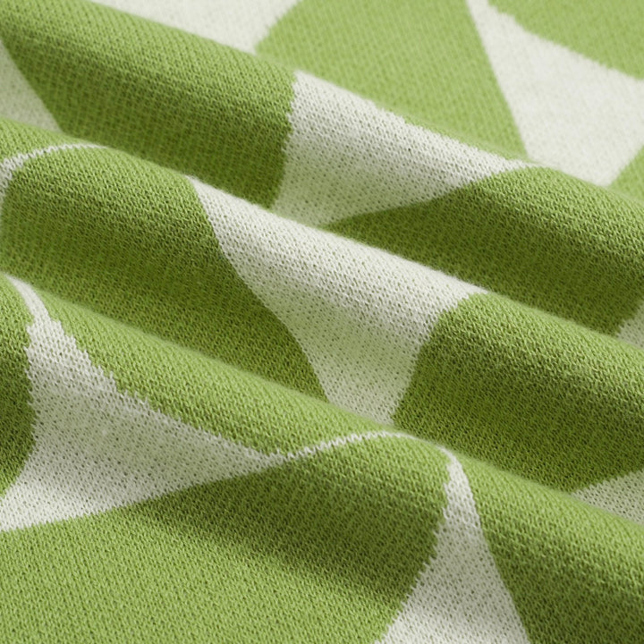 Men's Retro Knit Polo – Vintage Green Geometric Button-Up Shirt