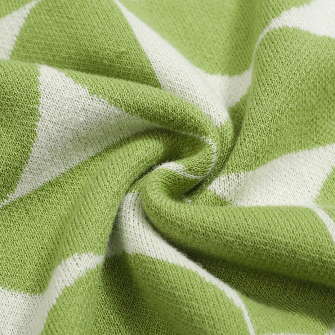 Men's Retro Knit Polo – Vintage Green Geometric Button-Up Shirt