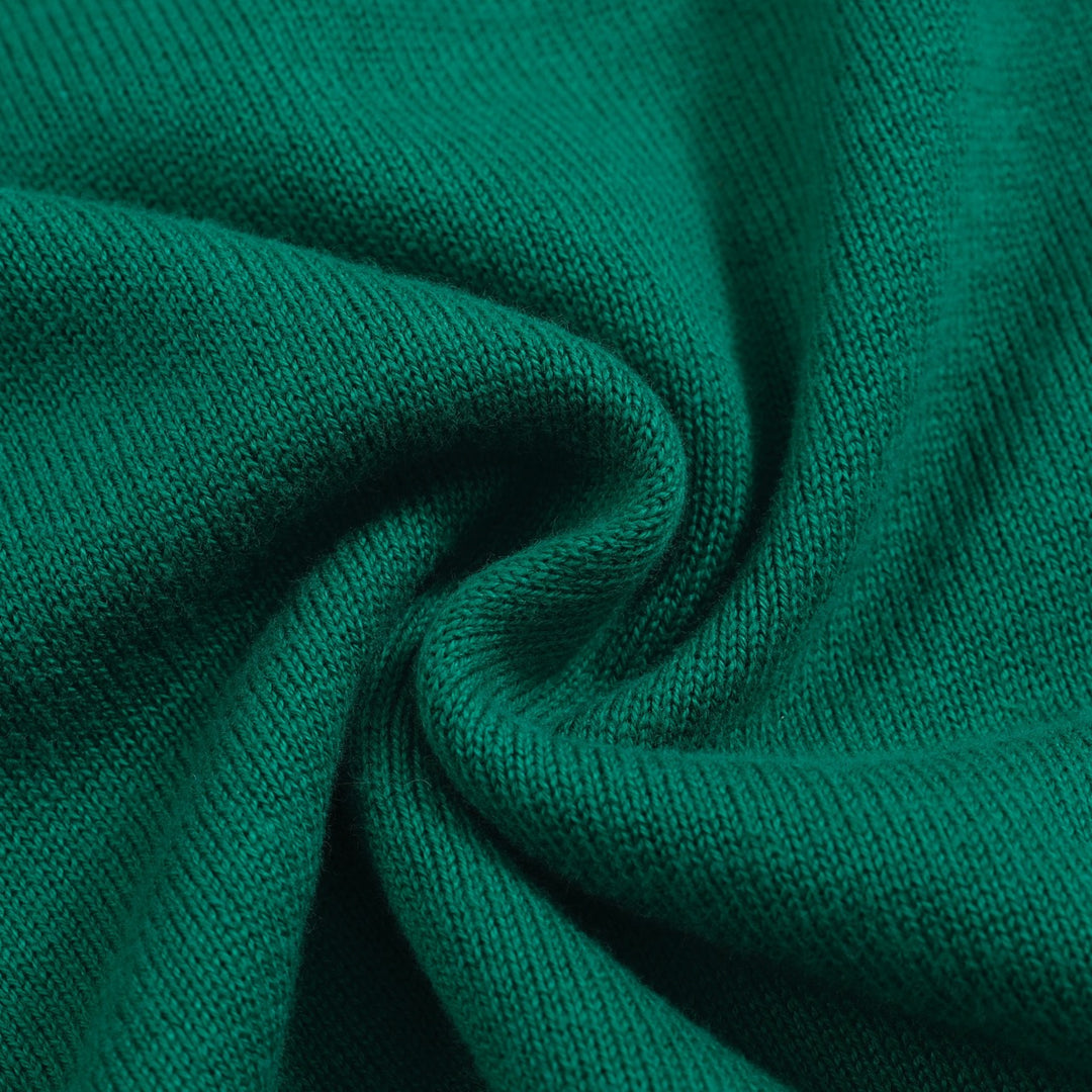 Women’s Vintage animal Knit Tee – Green V-Neck Top with Embroidered Detail