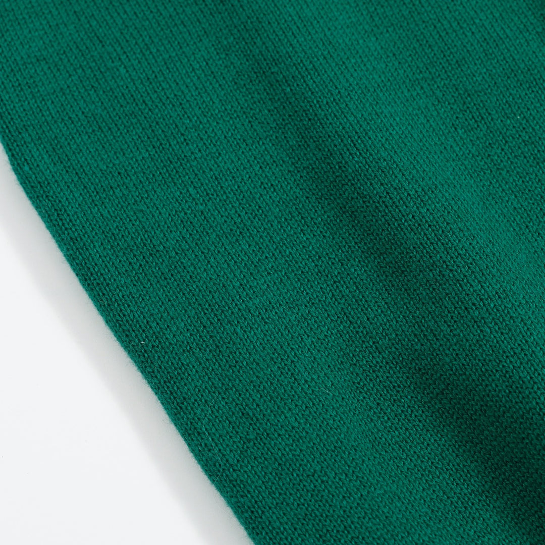 Women’s Vintage animal Knit Tee – Green V-Neck Top with Embroidered Detail