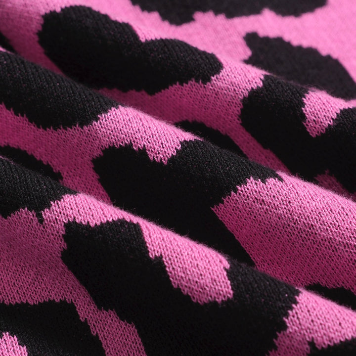 Women’s Pink Leopard Print Knit Set with Leopard and Plant Graphic