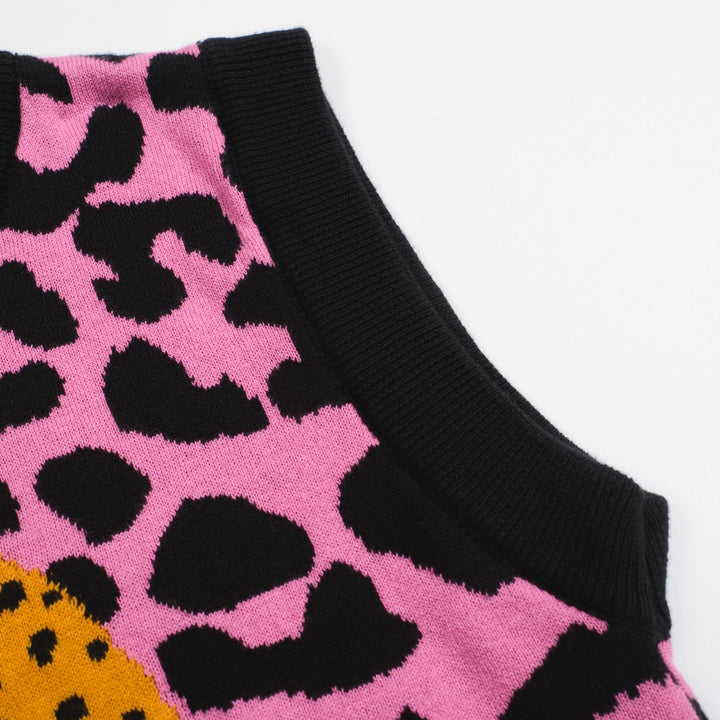 Women’s Pink Leopard Print Knit Set with Leopard and Plant Graphic