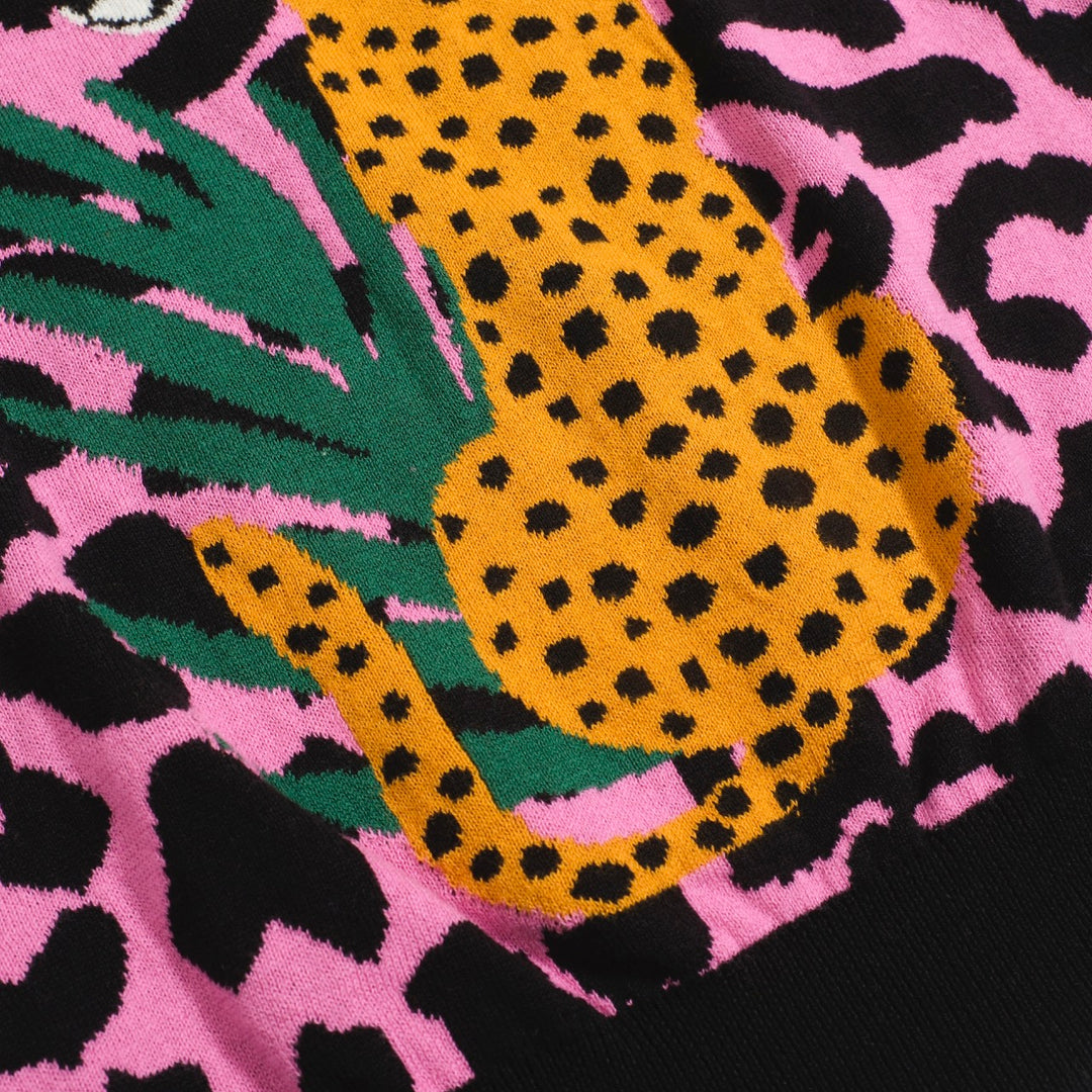 Women’s Pink Leopard Print Knit Set with Leopard and Plant Graphic