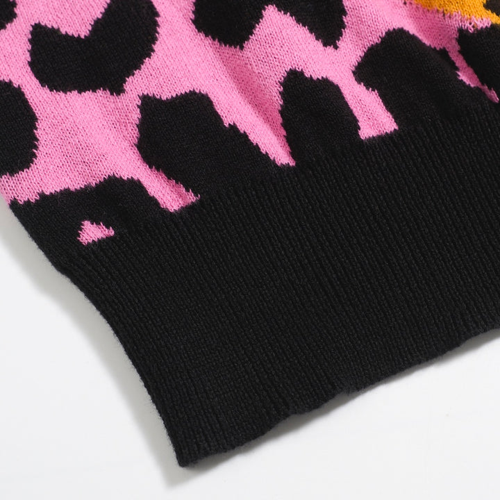 Women’s Pink Leopard Print Knit Set with Leopard and Plant Graphic
