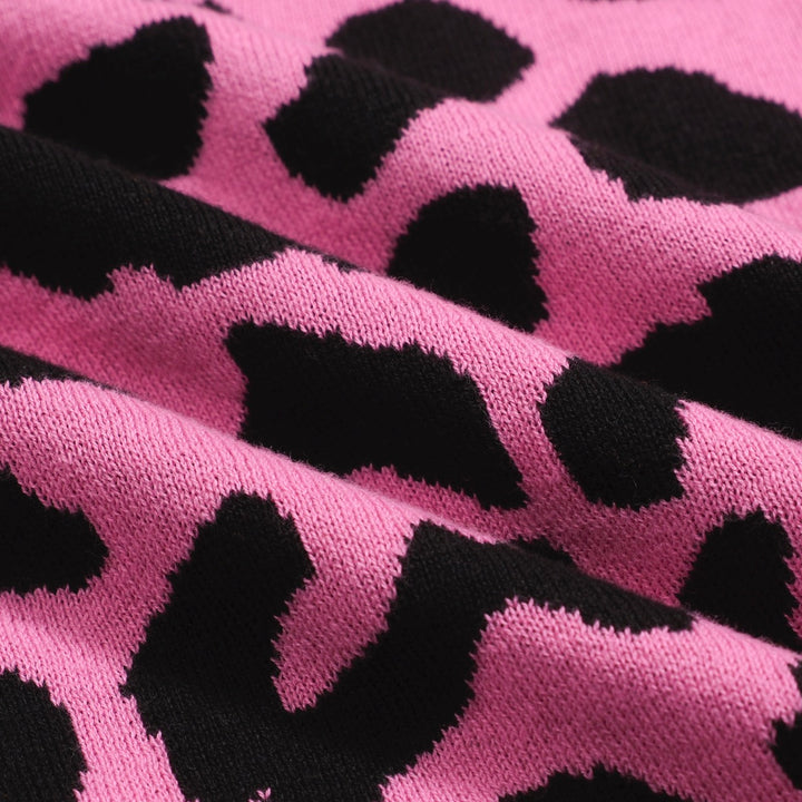 Women’s Pink Leopard Print Knit Set with Leopard and Plant Graphic