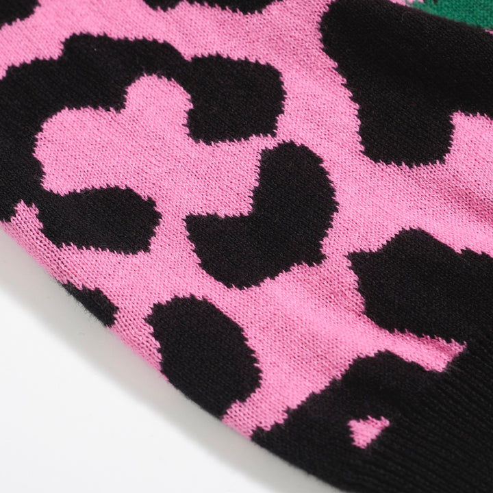 Women’s Pink Leopard Print Knit Set with Leopard and Plant Graphic