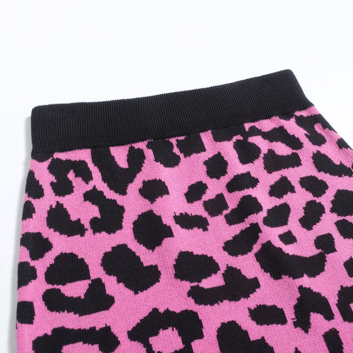 Women’s Pink Leopard Print Knit Set with Leopard and Plant Graphic