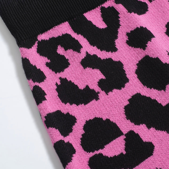 Women’s Pink Leopard Print Knit Set with Leopard and Plant Graphic