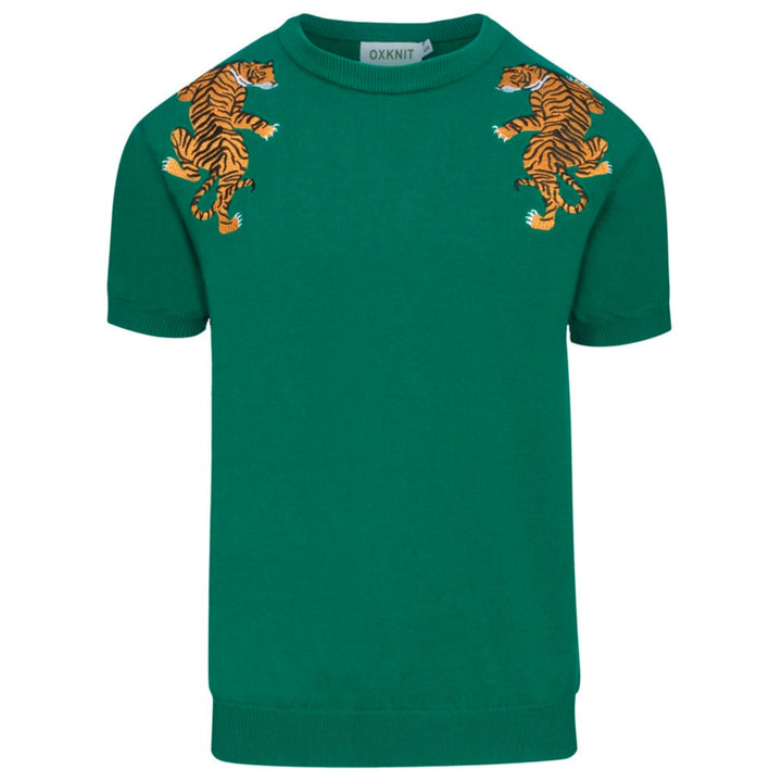 Grünes Retro-T-Shirt für Herren mit Tierstickerei