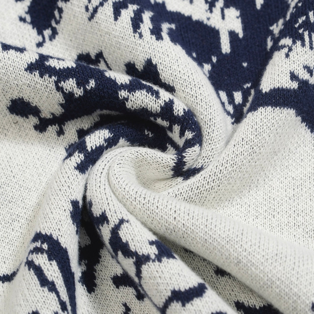 Men's Scenic Pastoral Knit Tee – Blue & Cream Vintage Nature Graphic Shirt