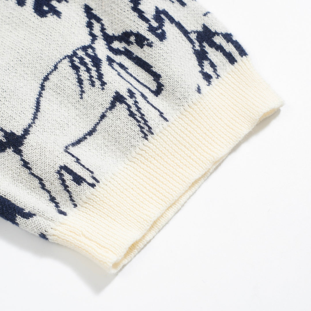 Men's Scenic Pastoral Knit Tee – Blue & Cream Vintage Nature Graphic Shirt