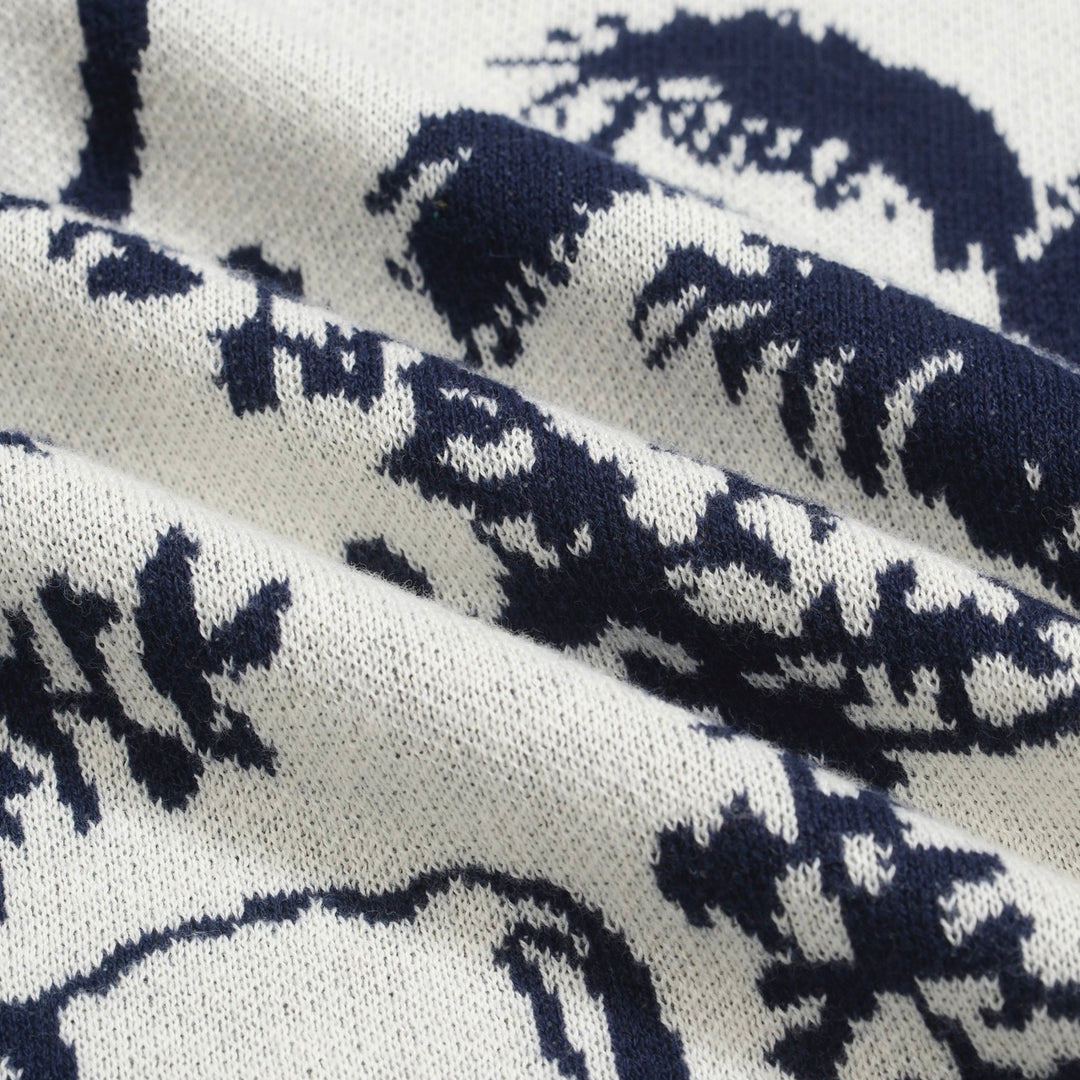 Men's Scenic Pastoral Knit Tee – Blue & Cream Vintage Nature Graphic Shirt