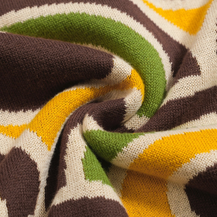 Men's Retro Knit Polo – Vintage Brown Geometric Button-Up Shirt