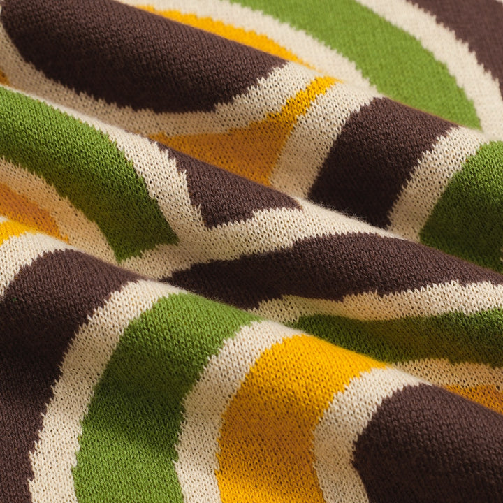 Men's Retro Knit Polo – Vintage Brown Geometric Button-Up Shirt