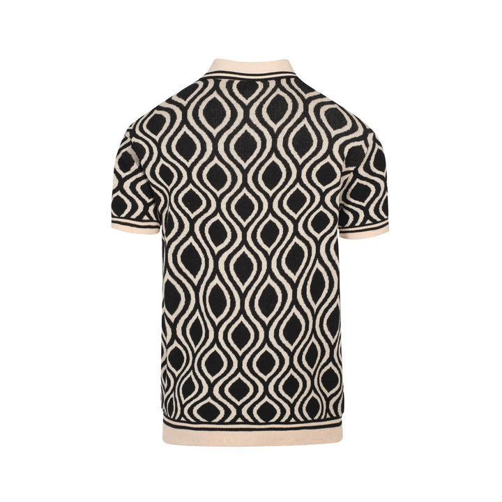 Herren Retro-Strickpolo – Vintage Schwarz & Beiges Hemd mit geometrischem Muster