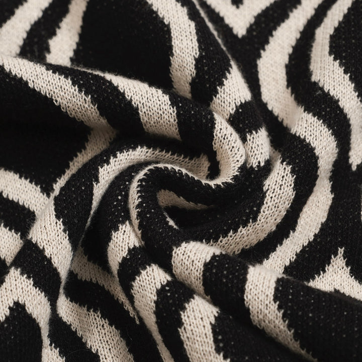 Herren Retro-Strickpolo – Vintage Schwarz & Beiges Hemd mit geometrischem Muster