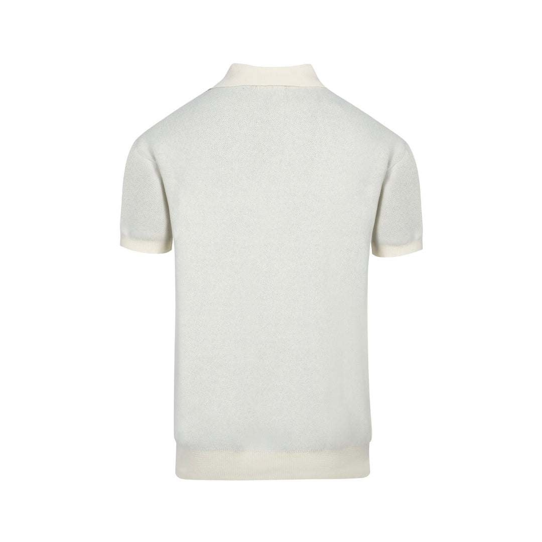 Men’s Retro Knit Shirt – Vintage Cream Button-Up with Black Cat Graphic