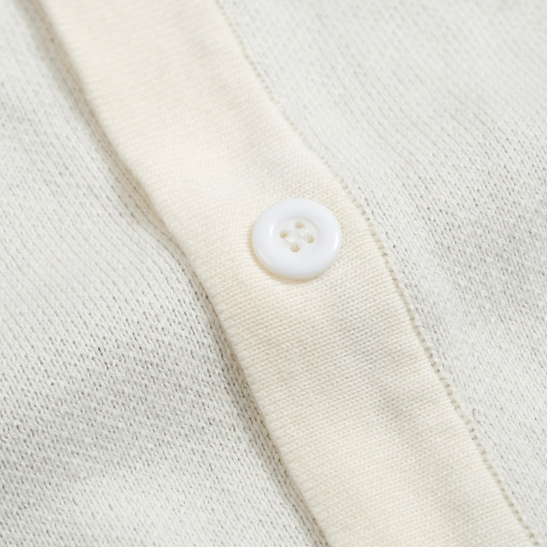 Men’s Retro Knit Shirt – Vintage Cream Button-Up with Black Cat Graphic