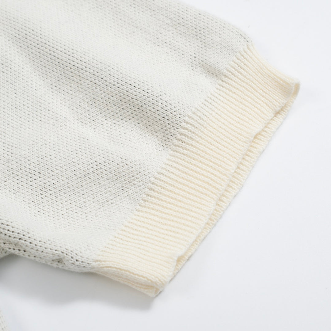 Men’s Retro Knit Shirt – Vintage Cream Button-Up with Black Cat Graphic