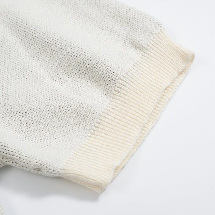 Herren-Retro-Strickhemd – Vintage-Creme-Knöpfe mit schwarzer Katzengrafik