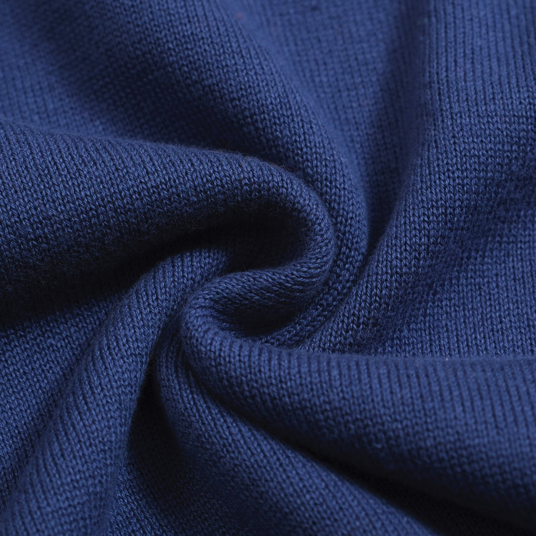 Men's Retro Knit Polo – Vintage Blue & White Geometric Button-Up