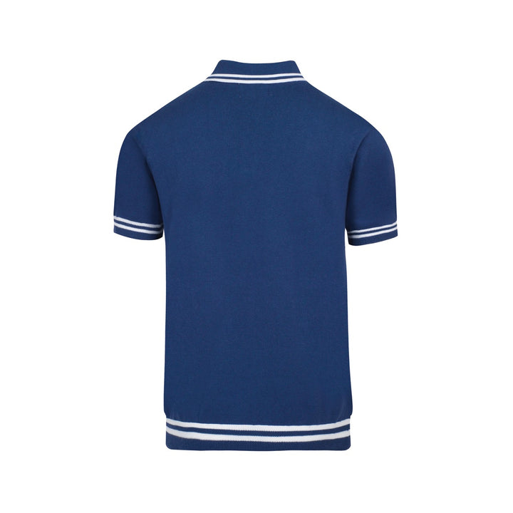 Herren Retro-Strickpolo – Vintage Blau & Weißes Hemd mit geometrischem Muster