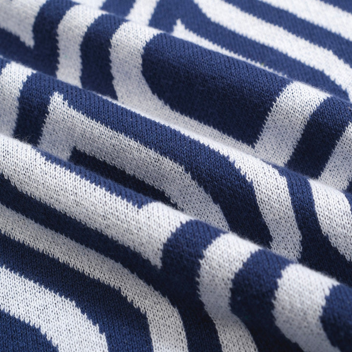 Herren Retro-Strickpolo – Vintage Blau & Weißes Hemd mit geometrischem Muster